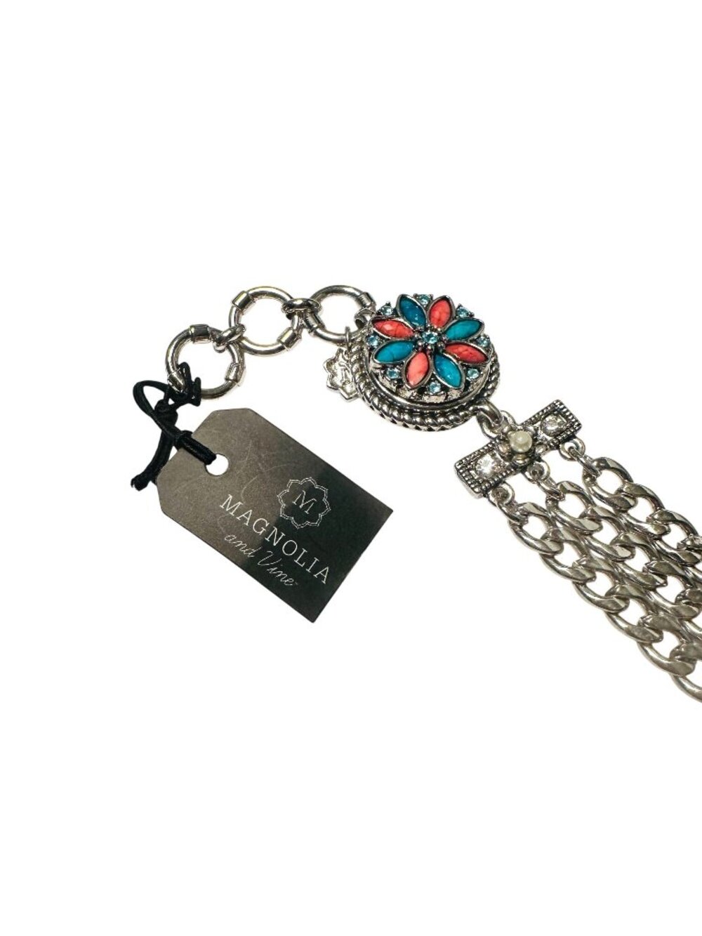 Magnolia & Vine Chain Bracelet With Turquoise & Coral Flower Detail